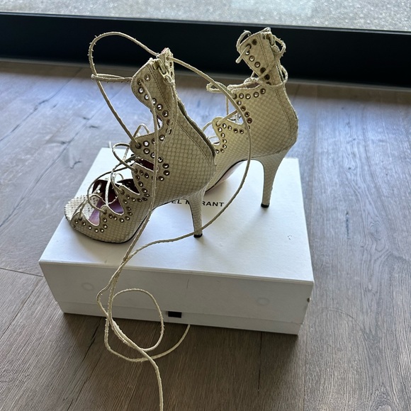 Isabel Marant Ivory Snakeskin Lace up sandal. 3.5 inch heel. gently used - Picture 2 of 4